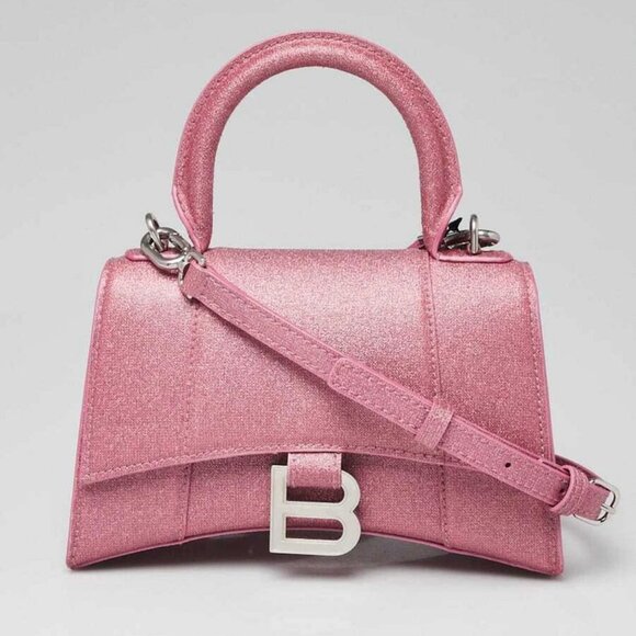 Balenciaga Sweet Pink Metallic Coated Canvas Hourglass XS Top Handle Bag - Picture 1 of 10